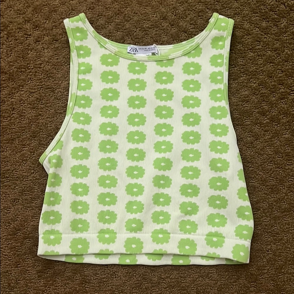 Zara Green Floral Crop Top